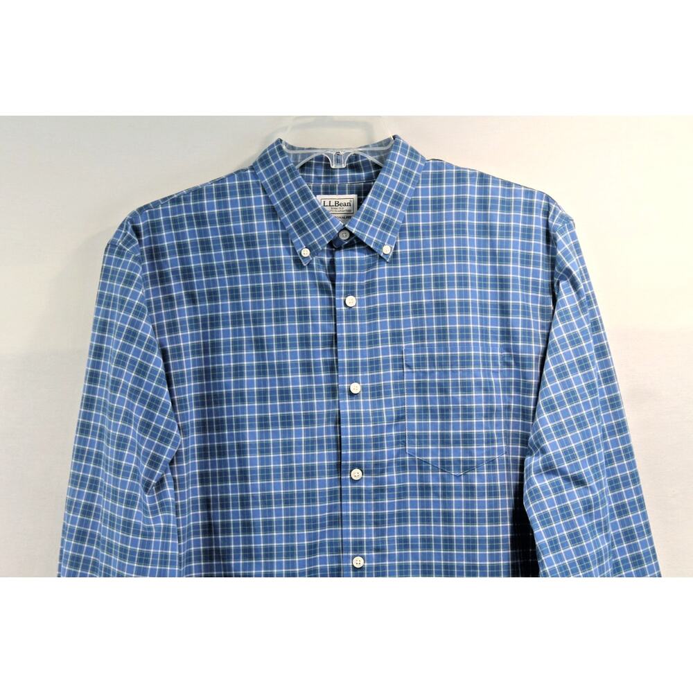 LL Bean Traditional Fit Cotton Shirt Mens size L Tall Blue Plaid Button Down